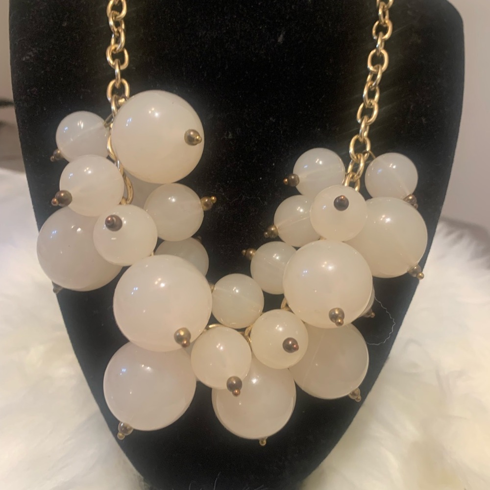 White Bubble Cluster Statement Necklace